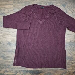Torrid Plus Size 1 Burgundy‎ Purple Rib Raglan Tunic Sweater 2 Side Zip 8" Long